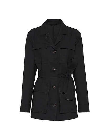 Virgin Wool Fluid Crêpe Twill Safari Blazer with Monili