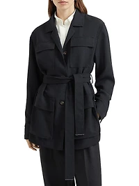 Virgin Wool Fluid Crêpe Twill Safari Blazer with Monili