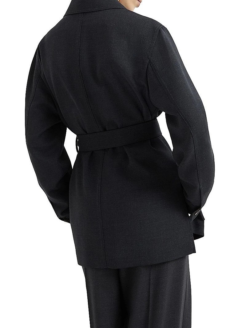 Virgin Wool Fluid Crêpe Twill Safari Blazer with Monili