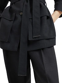 Virgin Wool Fluid Crêpe Twill Safari Blazer with Monili