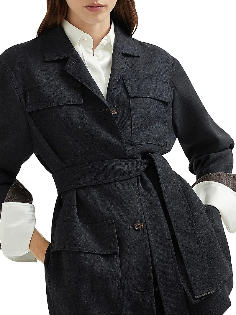 Virgin Wool Fluid Crêpe Twill Safari Blazer with Monili