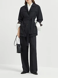 Virgin Wool Fluid Crêpe Twill Safari Blazer with Monili