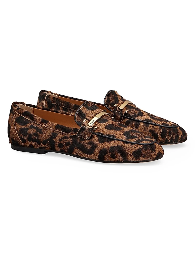 Animal-Printed Pony Hair Bit Loafers