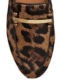 Animal-Printed Pony Hair Bit Loafers