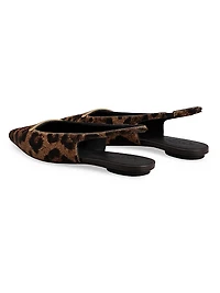 Pony-Effect Leather Slingback Ballerina Flats