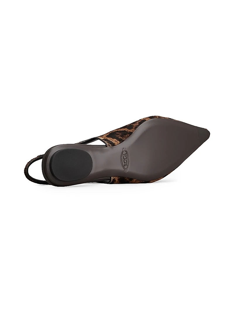 Pony-Effect Leather Slingback Ballerina Flats