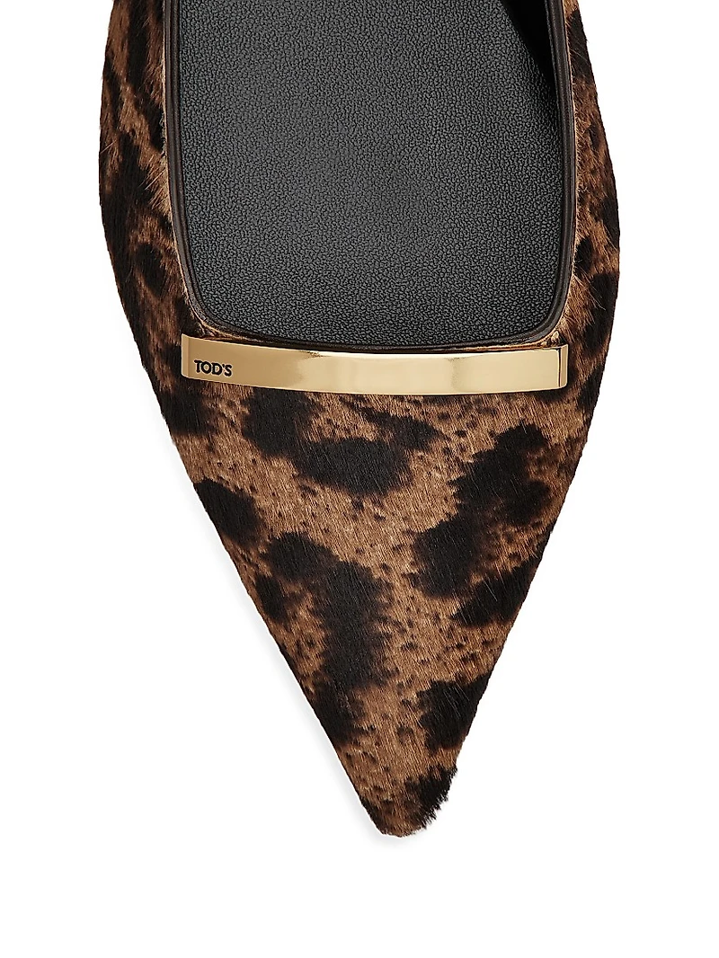 Pony-Effect Leather Slingback Ballerina Flats