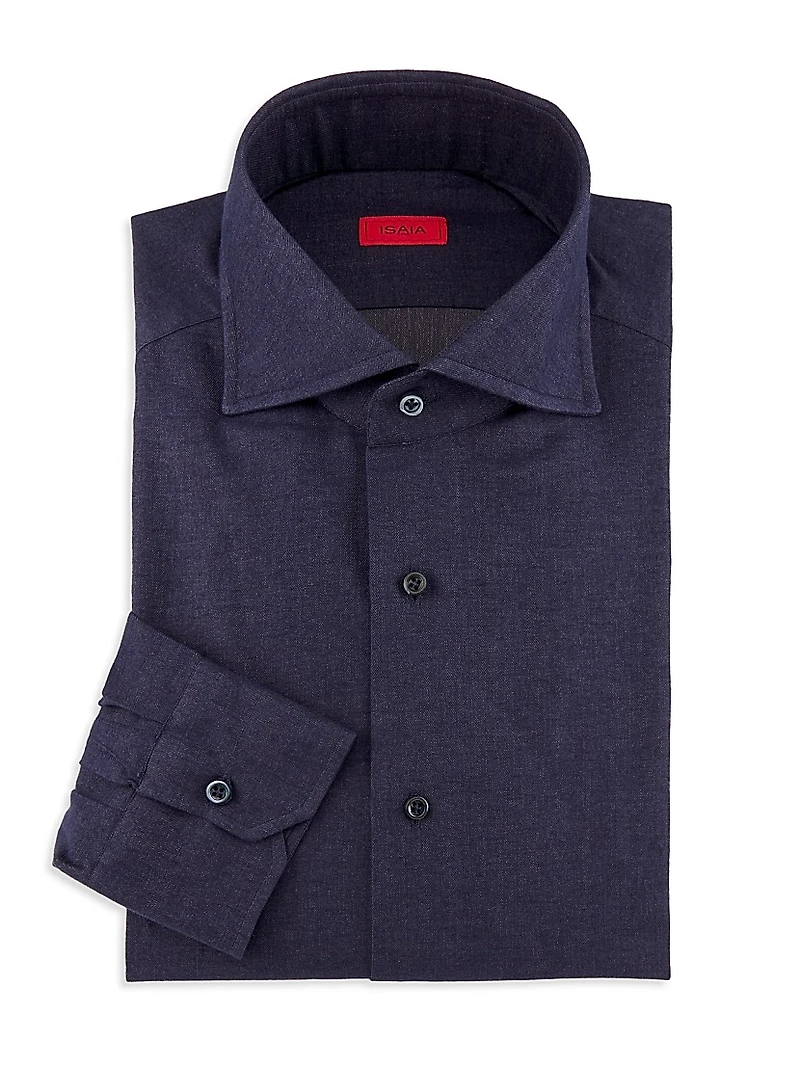 Cotton-Cashmere Brushed Button-Front Shirt