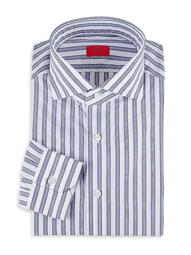 Classic Striped Italian Button-Front Shirt