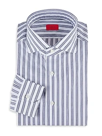Classic Striped Italian Button-Front Shirt