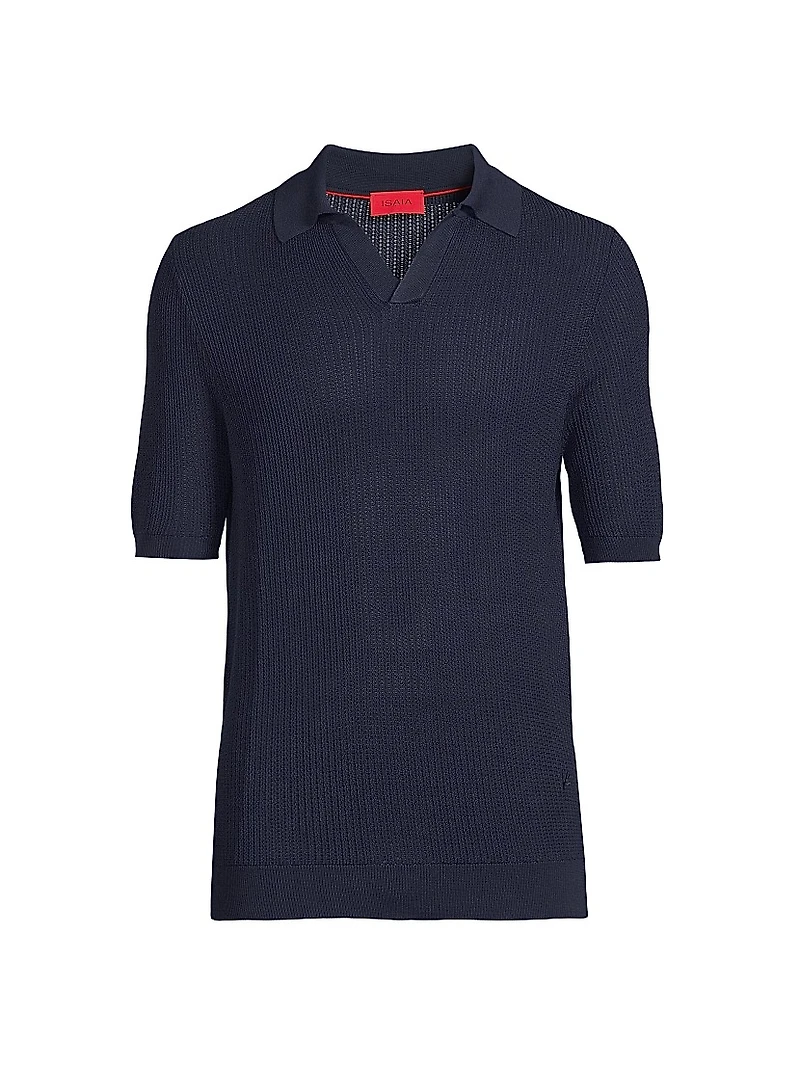 Open Weave Johnny Collar Short-Sleeve Shirt