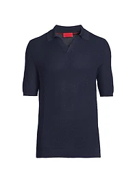 Open Weave Johnny Collar Short-Sleeve Shirt