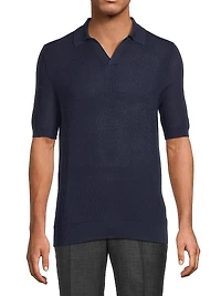 Open Weave Johnny Collar Short-Sleeve Shirt