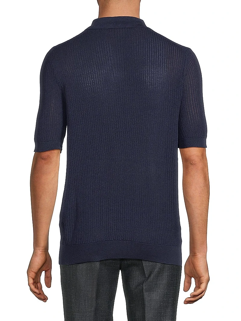 Open Weave Johnny Collar Short-Sleeve Shirt