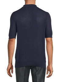 Open Weave Johnny Collar Short-Sleeve Shirt