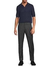 Open Weave Johnny Collar Short-Sleeve Shirt