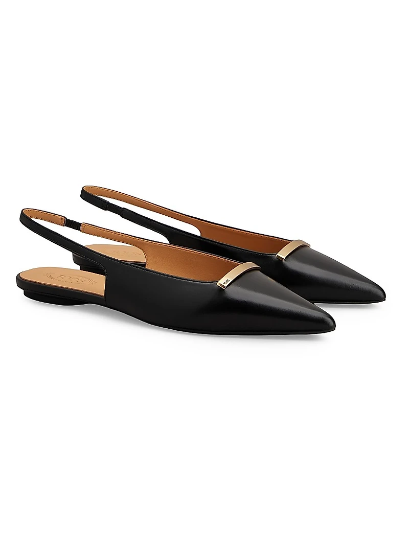 Cuoio Leather Slingback Ballerina Flats