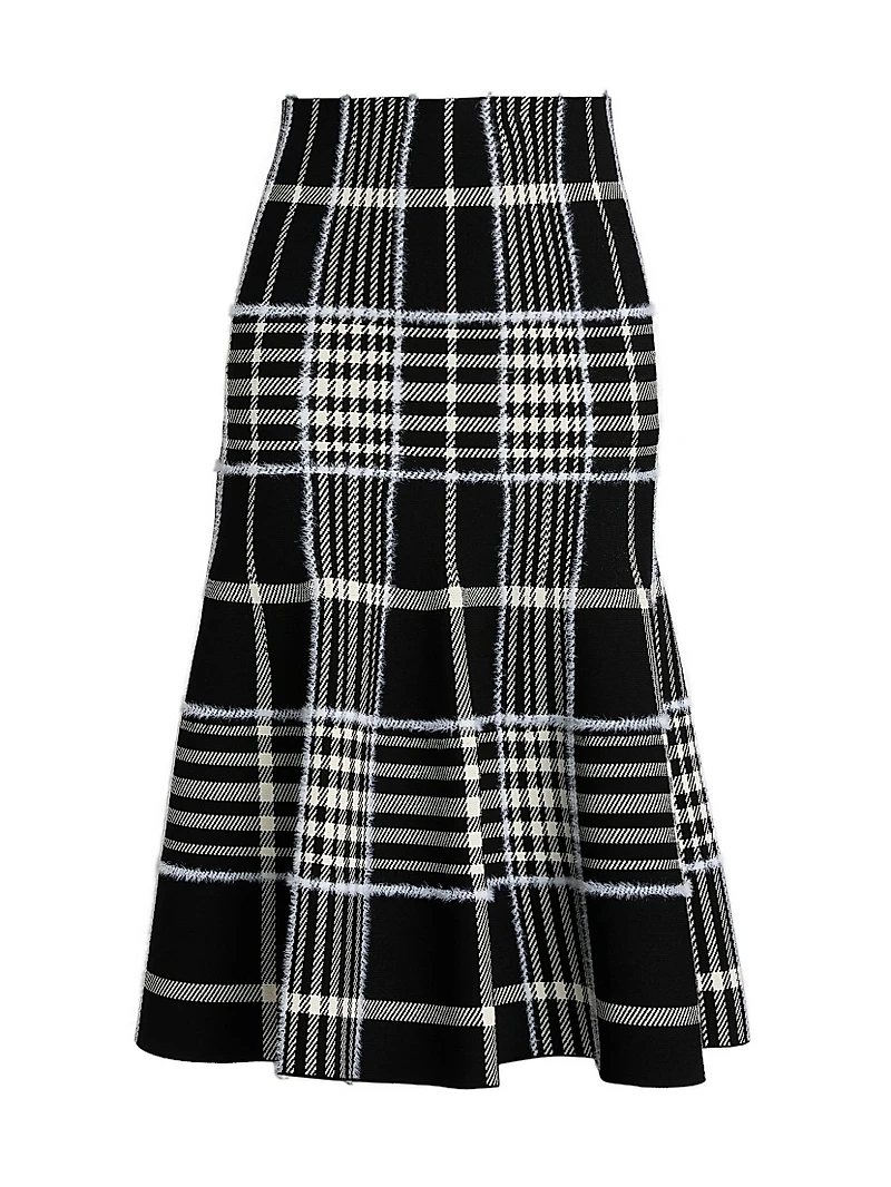 Rory Jacquard Plaid Trumpet Midi-Skirt