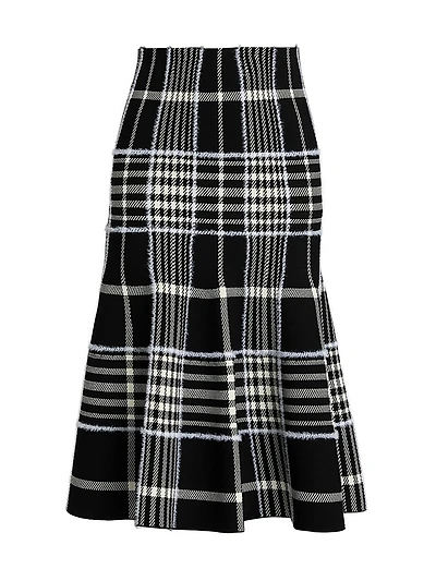 Rory Jacquard Plaid Trumpet Midi-Skirt