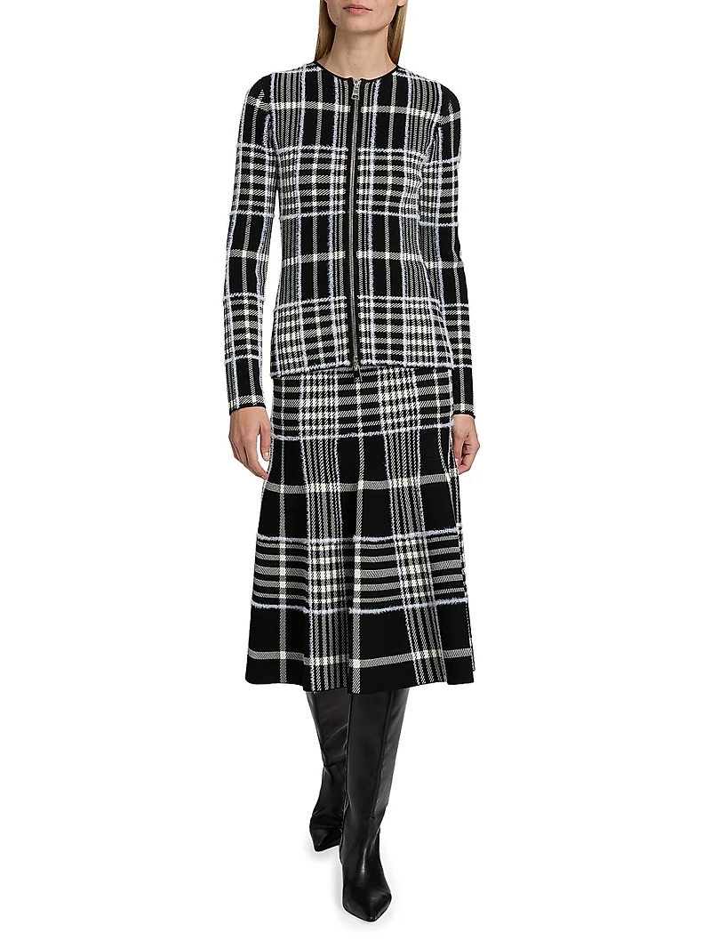 Rory Jacquard Plaid Trumpet Midi-Skirt