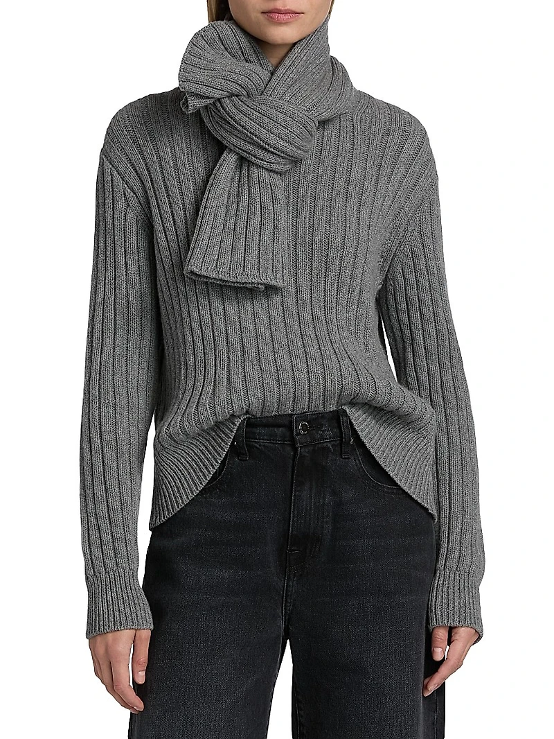 Ryan Cashmere Rib-Knit Scarf Sweater