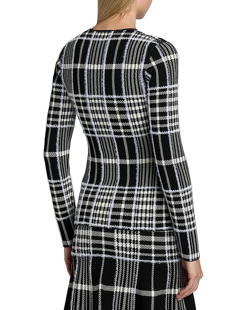 Greer Plaid Jacquard-Knit Zip-Front Cardigan