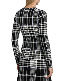 Greer Plaid Jacquard-Knit Zip-Front Cardigan