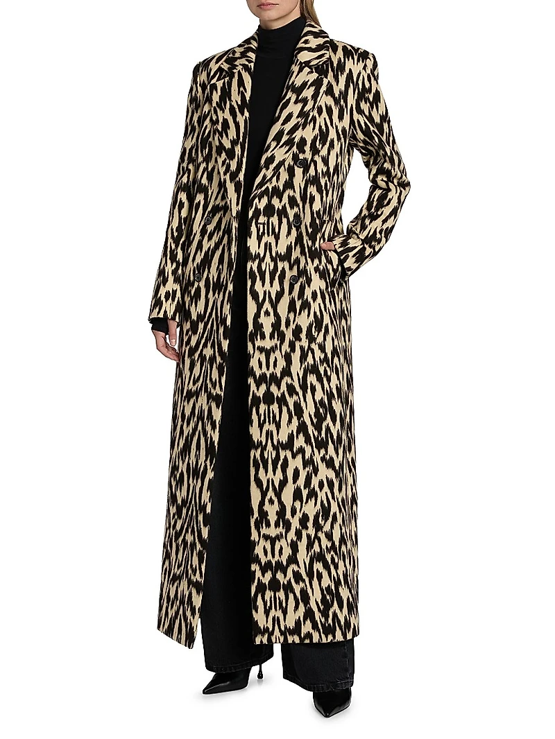 Demi Printed Virgin Wool-Blend Double-Breasted Coat