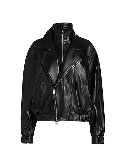 Emmett Leather Double-Zip Moto Jacket