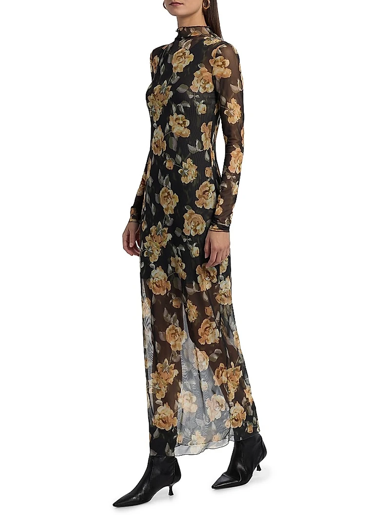 The Sheer Fantasy Floral Mesh Maxi Dress