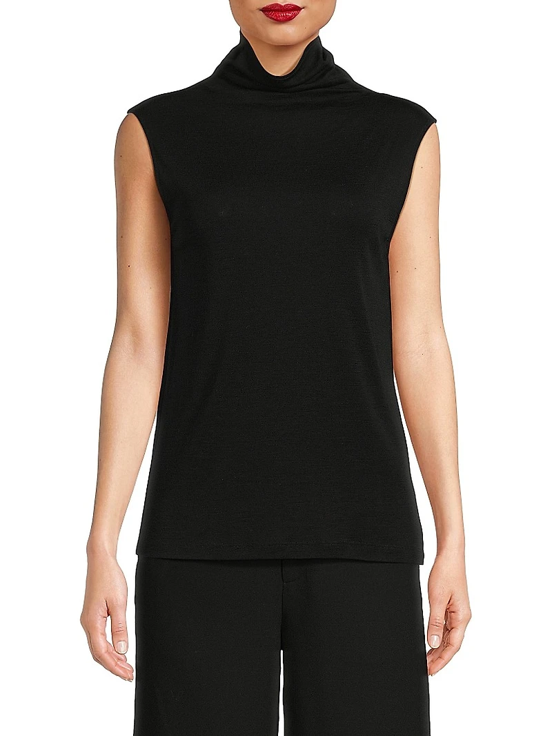 Lilou Mock Turtleneck Sleeveless Wool Top