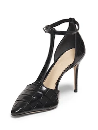 Clara Croco 85MM Leather T-Strap Pumps