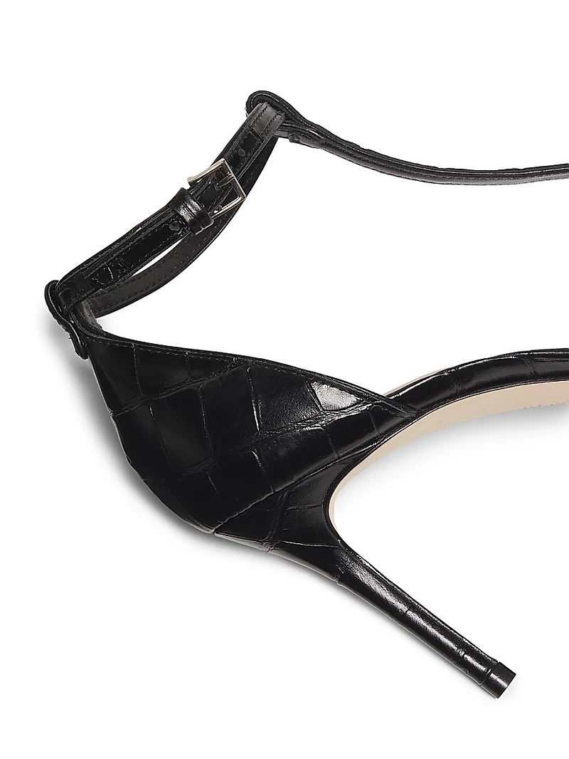 Clara Croco 85MM Leather T-Strap Pumps