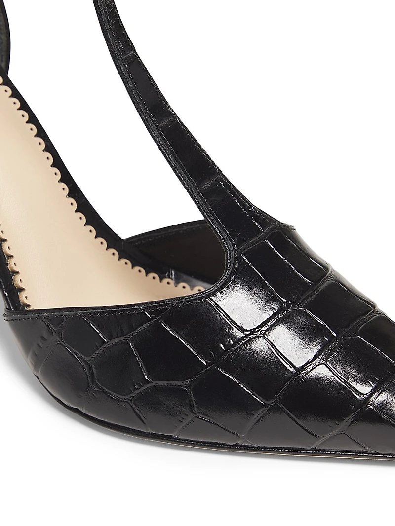 Clara Croco 85MM Leather T-Strap Pumps