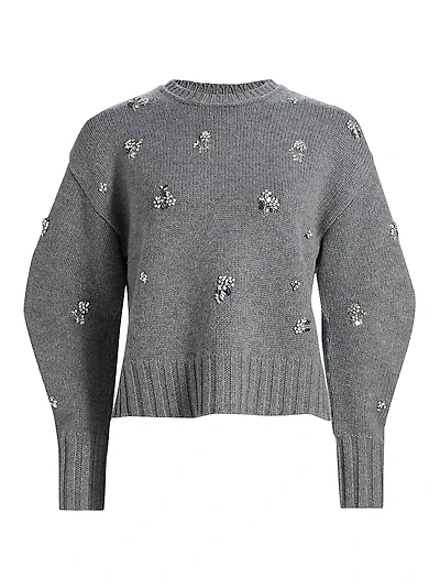Coraline Embellished Wool-Cashmere Crewneck Sweater