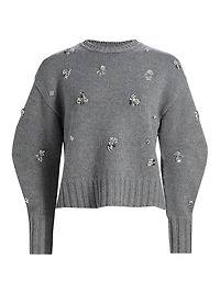 Coraline Embellished Wool-Cashmere Crewneck Sweater