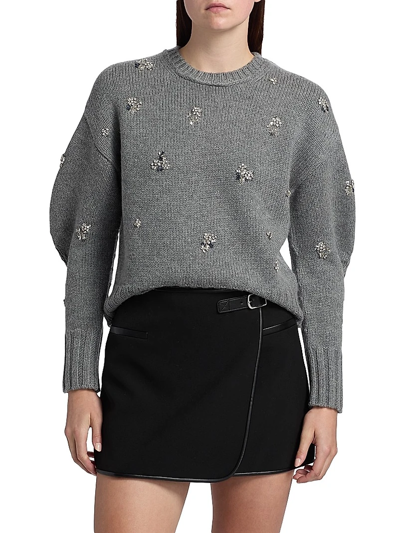 Coraline Embellished Wool-Cashmere Crewneck Sweater