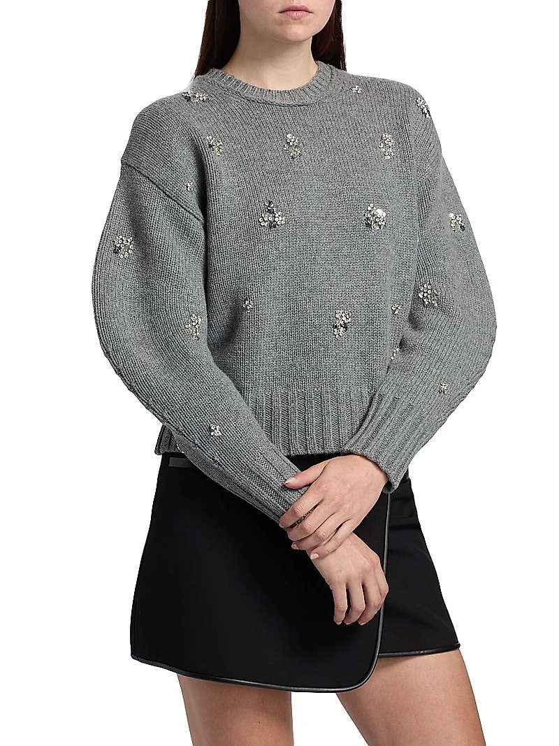 Coraline Embellished Wool-Cashmere Crewneck Sweater