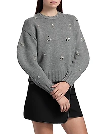 Coraline Embellished Wool-Cashmere Crewneck Sweater