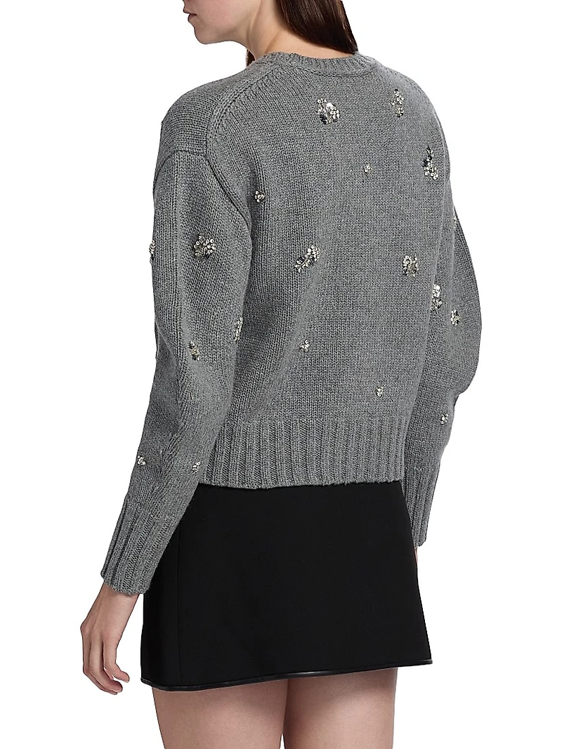 Coraline Embellished Wool-Cashmere Crewneck Sweater