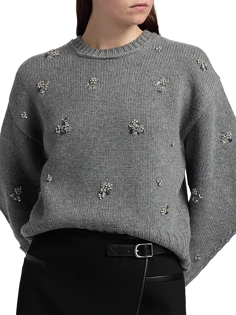 Coraline Embellished Wool-Cashmere Crewneck Sweater