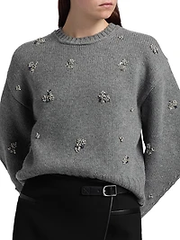 Coraline Embellished Wool-Cashmere Crewneck Sweater