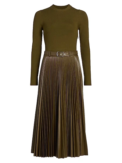 Abilene Mixed-Media Midi-Dress