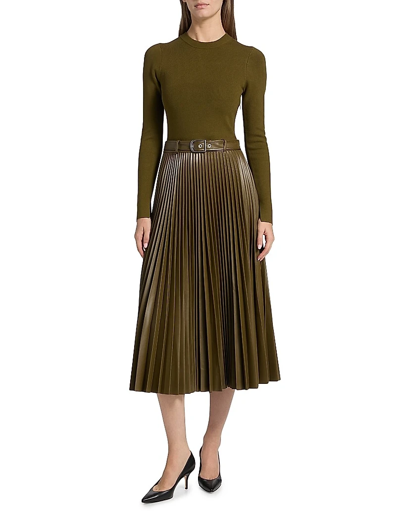 Abilene Mixed-Media Midi-Dress