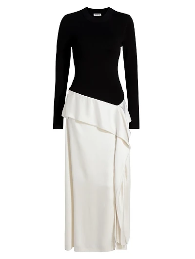 Ornella Ruffle-Trim Colorblocked Midi-Dress