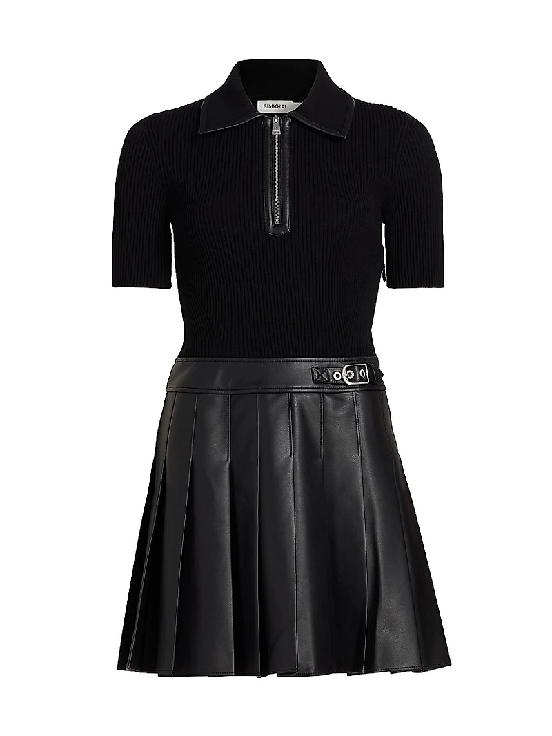 Linnie Faux-Leather Mixed-Media Minidress