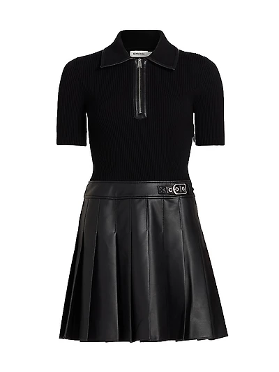 Linnie Faux-Leather Mixed-Media Minidress