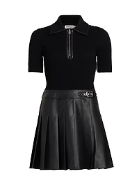 Linnie Faux-Leather Mixed-Media Minidress