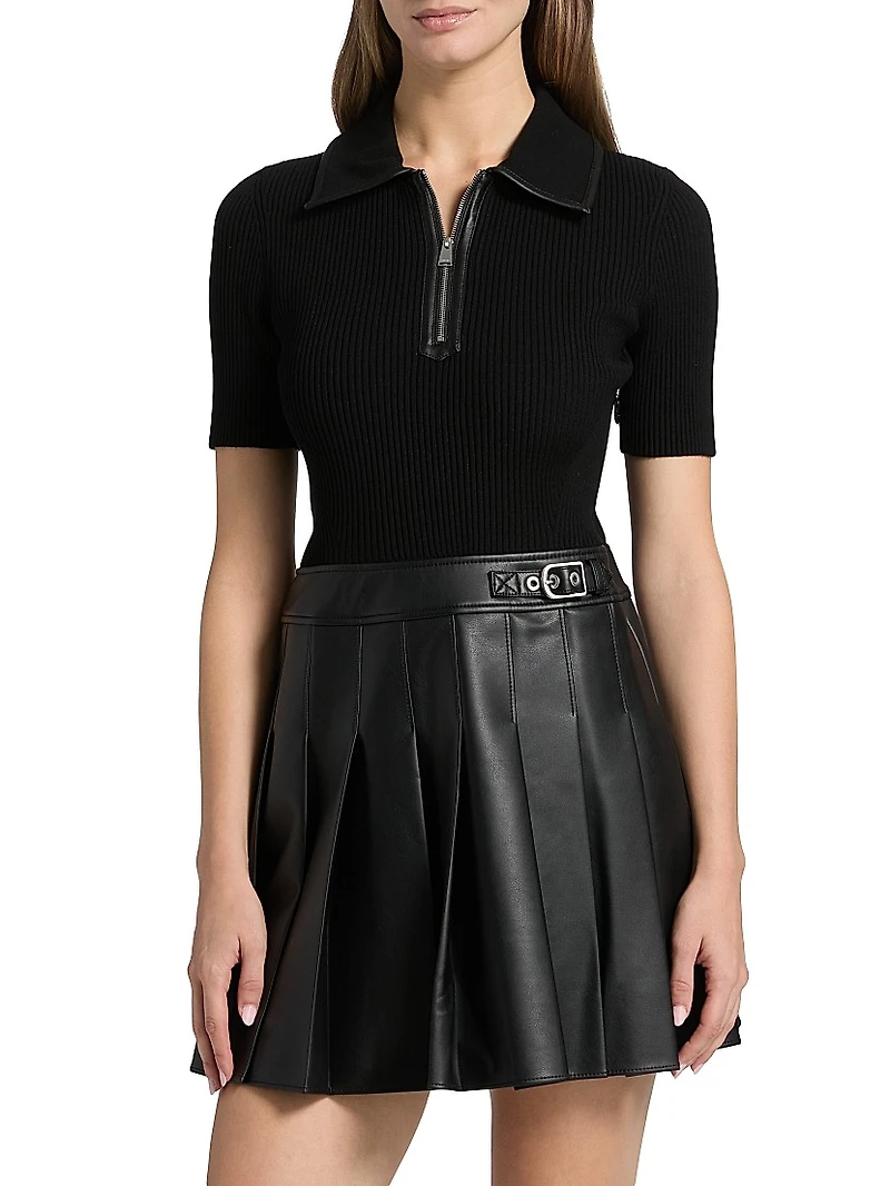 Linnie Faux-Leather Mixed-Media Minidress