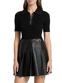 Linnie Faux-Leather Mixed-Media Minidress